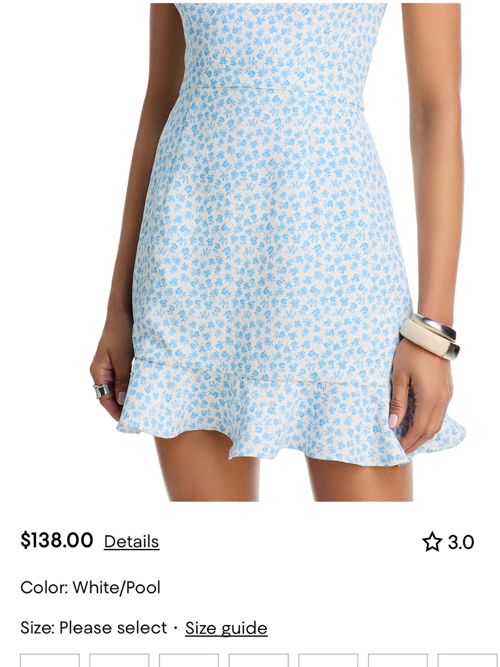 French Connection White & Pool Blue Mini Slip Dress with Ruffle Hem - Picture 3 of 6